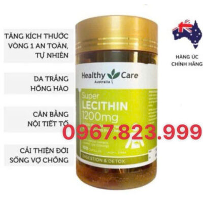Mầm đậu nành Super Lecithin 1200mg 100 viên mẫu mới Healthy Care Úc