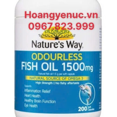 VIÊN UỐNG DẦU CÁ KHÔNG MÙI OMEGA 3 Nature's Way High Strength Odourless Fish Oil 1500mg của Úc 200 viên